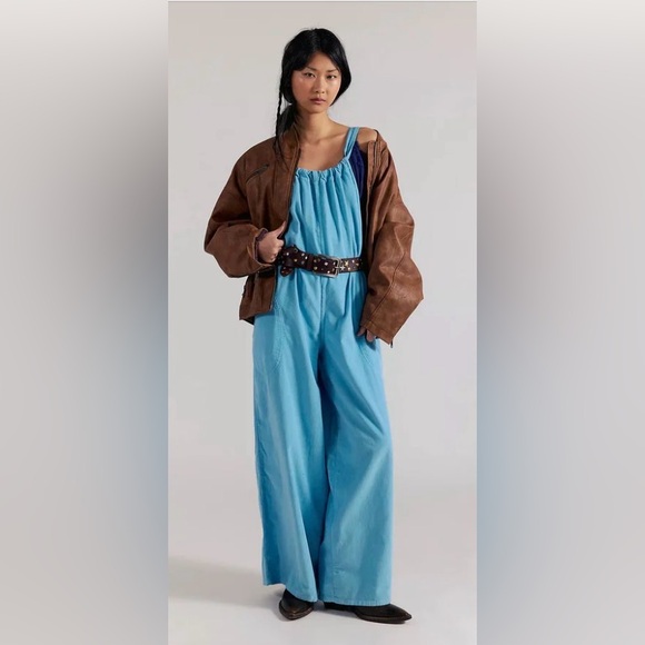 Free People WTFree Freebird Cord Jumpsuit in Hazy Blue Size Small NWT